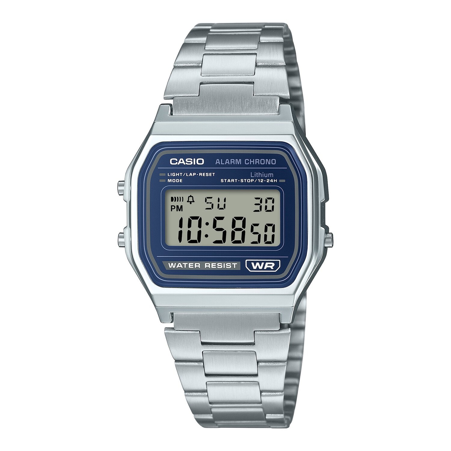 Casio Digital Silver Watch with Blue Dial_0
