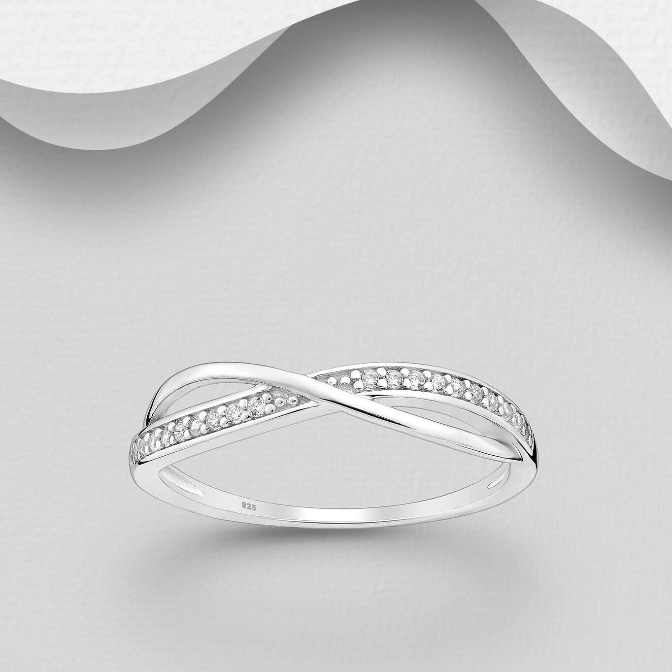 Silver CZ Cross Over Ring_0