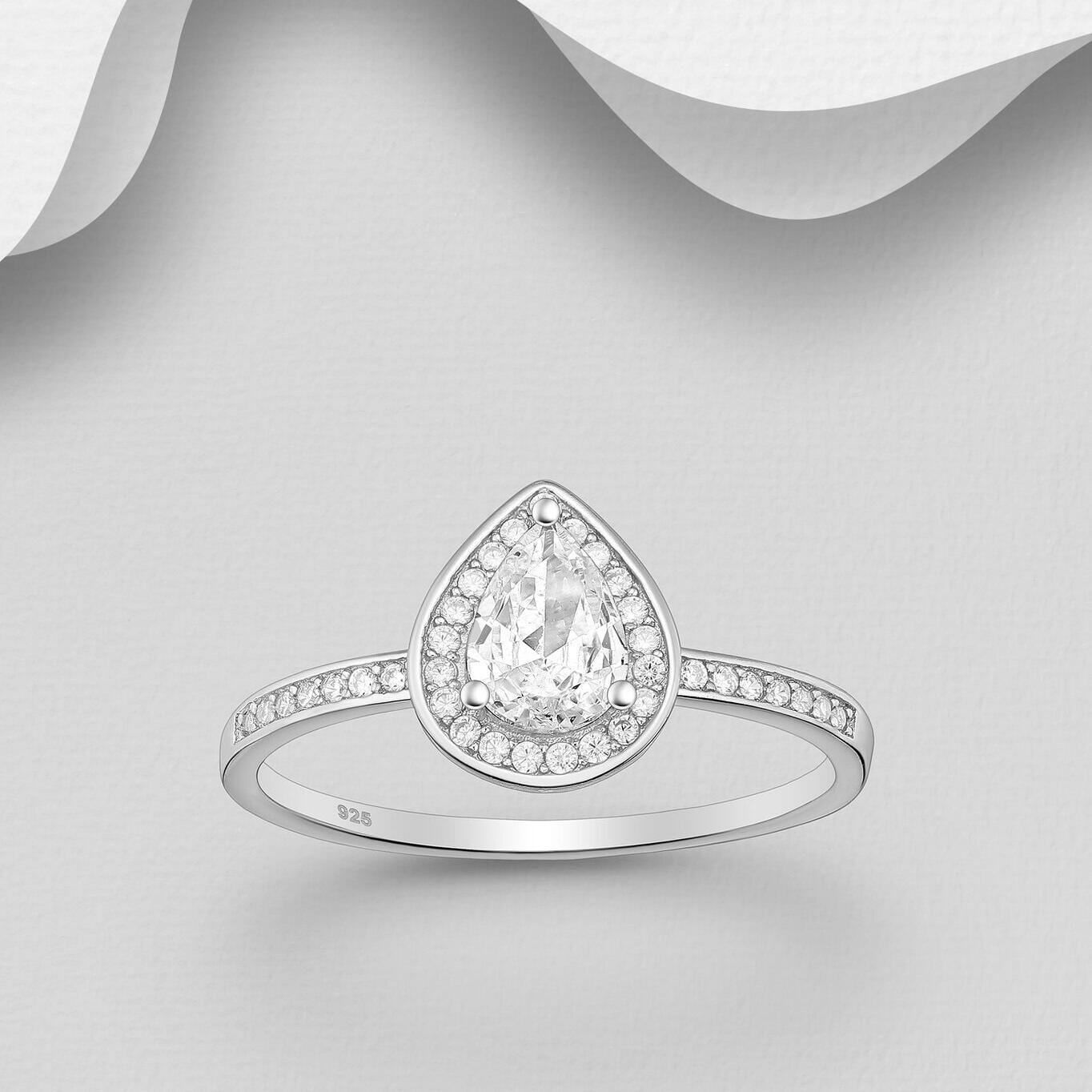 Silver Pear CZ Ring with Halo_0
