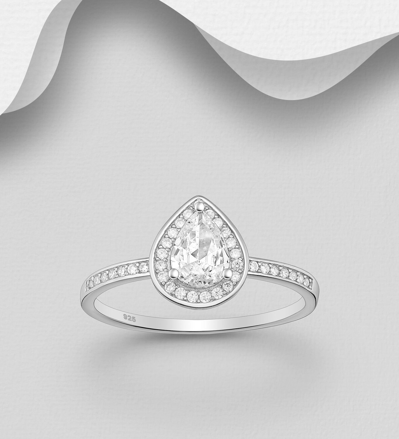 Silver Pear CZ Ring with Halo_0