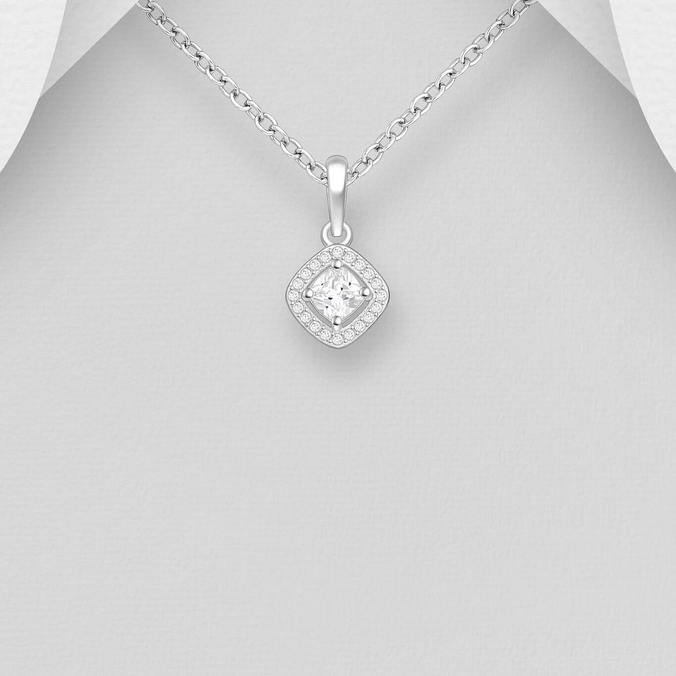 Silver Diamond Shaped CZ Pendant_0