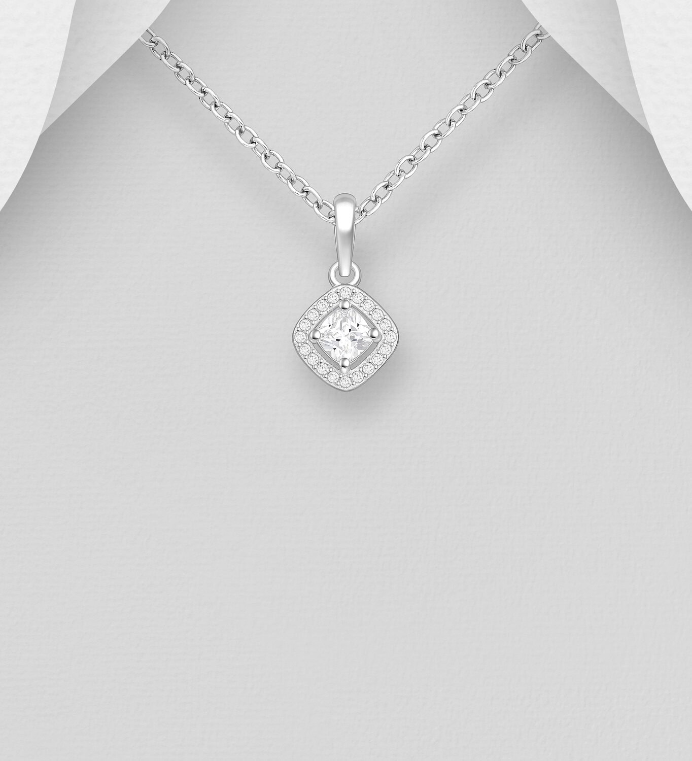 Silver Diamond Shaped CZ Pendant_0