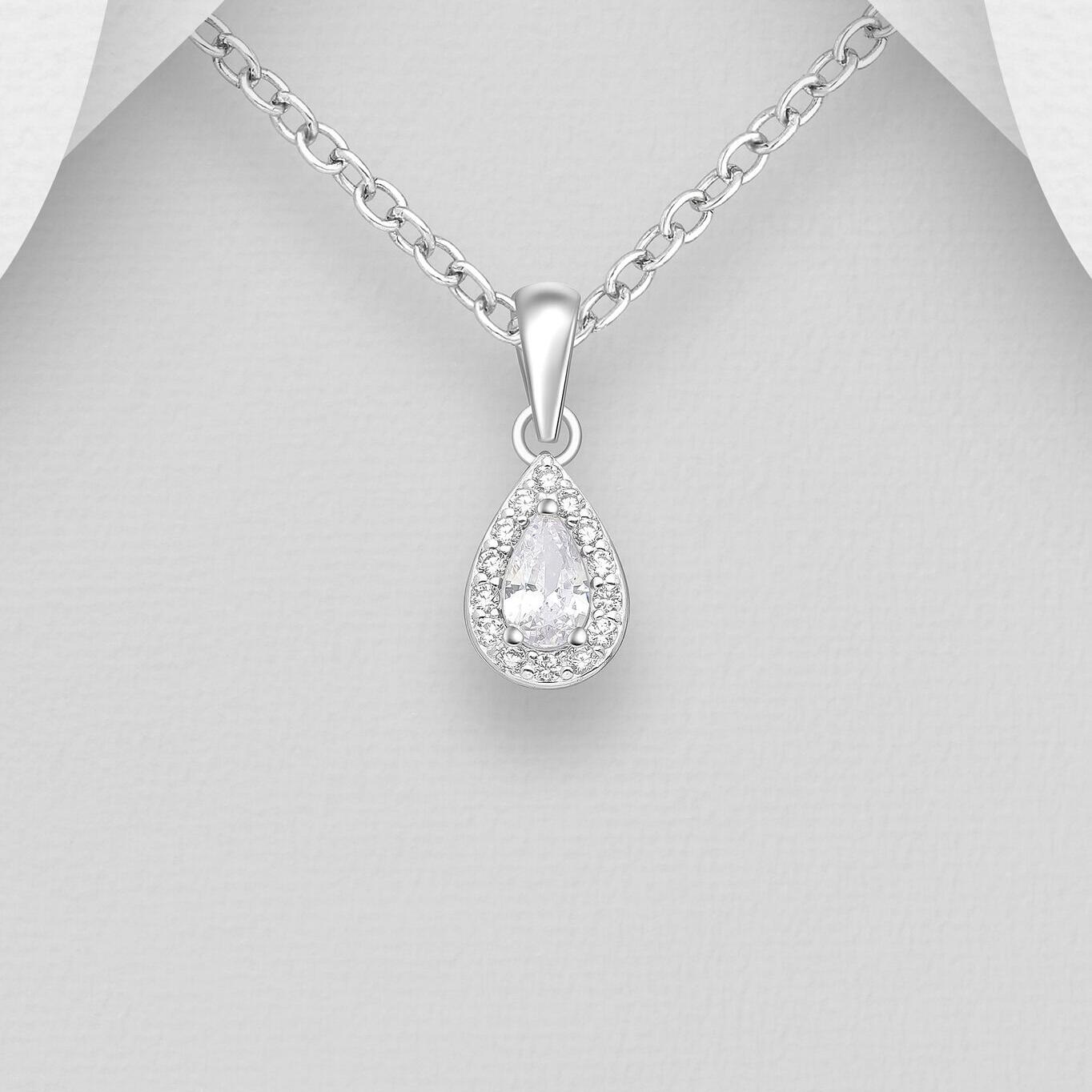 Silver CZ Pear Pendant_0