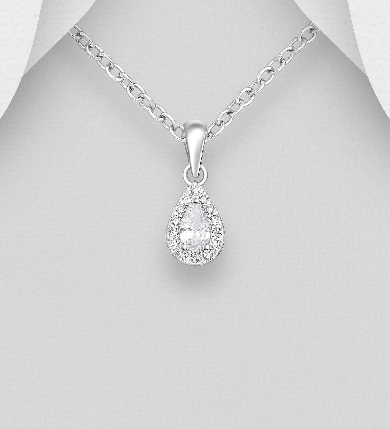 Silver CZ Pear Pendant_0
