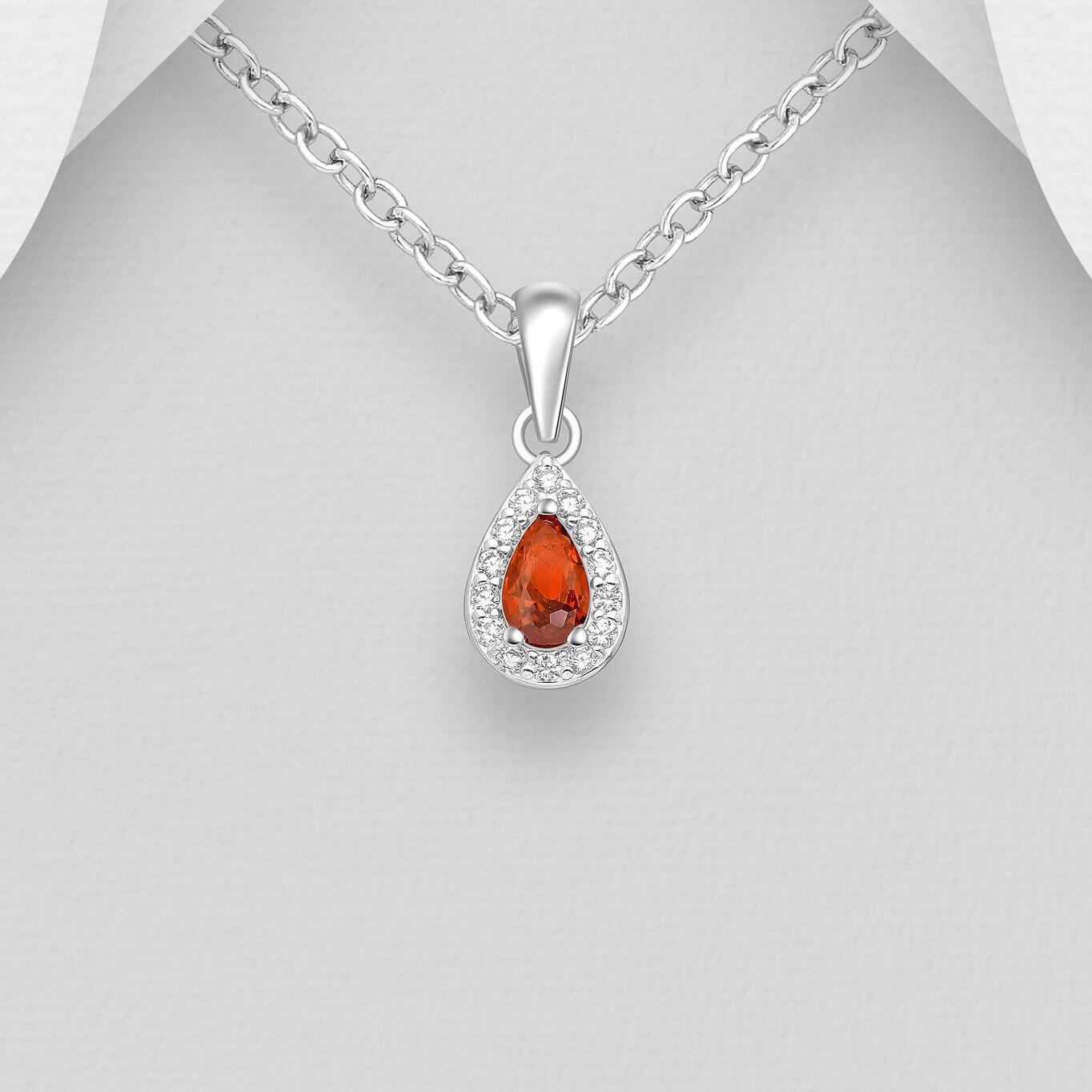 Silver Red and White CZ Pendant_0