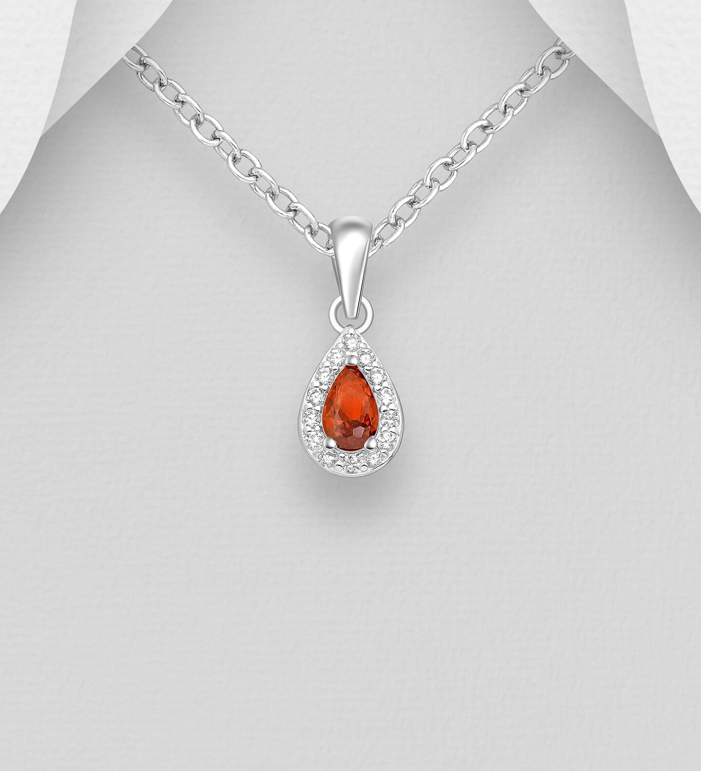 Silver Red and White CZ Pendant_0