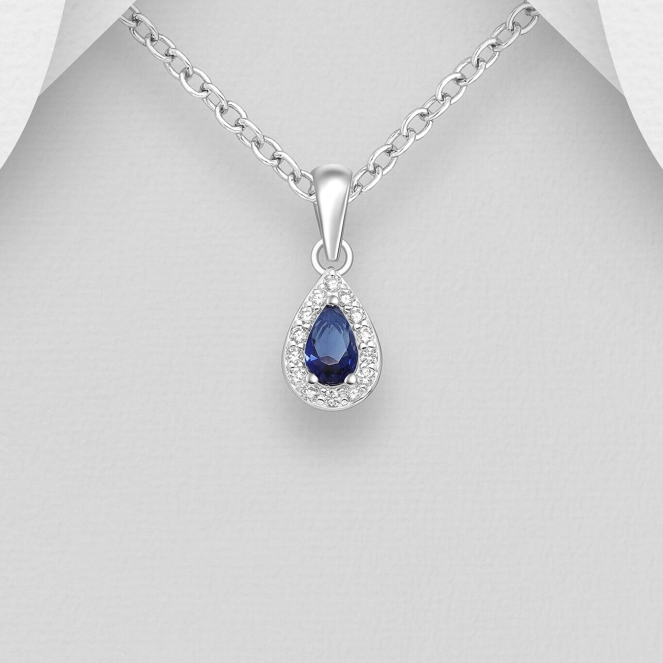 Silver Blue Pear CZ with Halo Pendant_0