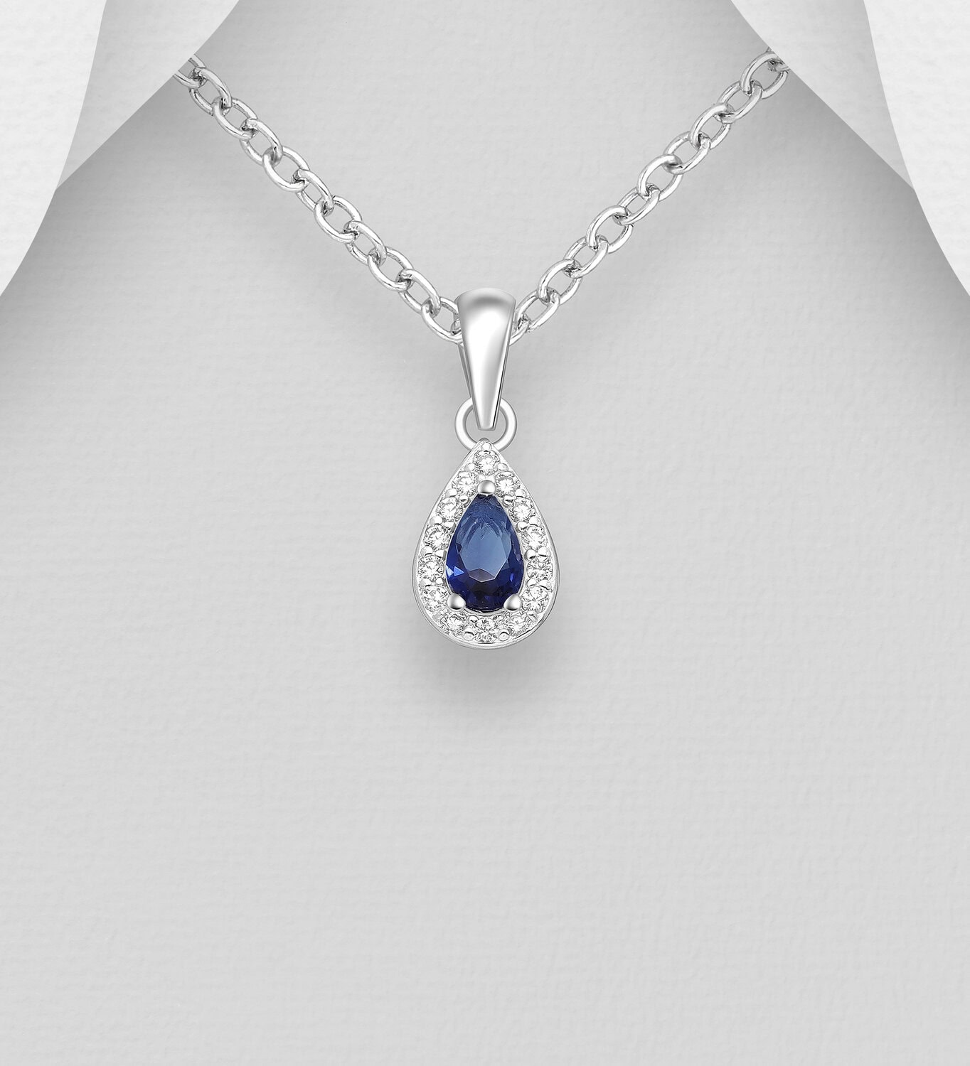 Silver Blue Pear CZ with Halo Pendant_0