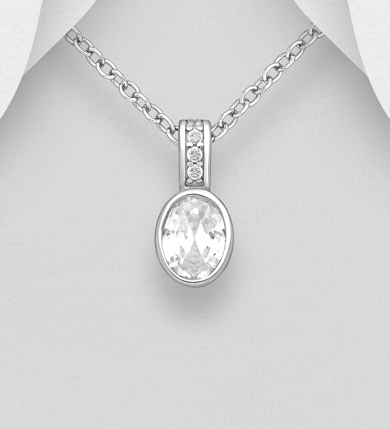 Silver Oval CZ Pendant_0
