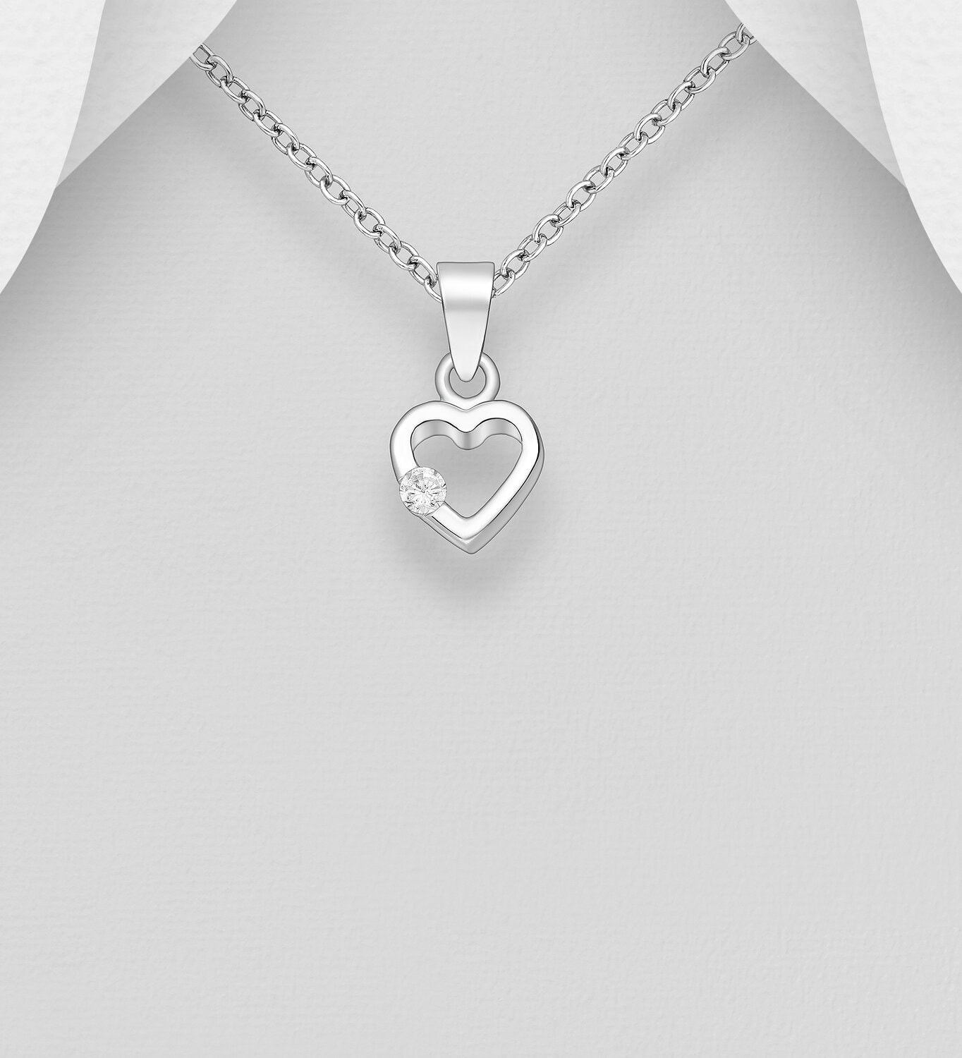 Silver Open Heart Pendant with CZ_0