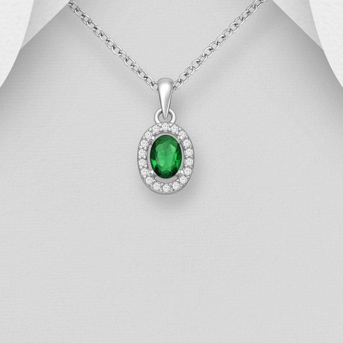 Silver Green and White CZ Pendant_0