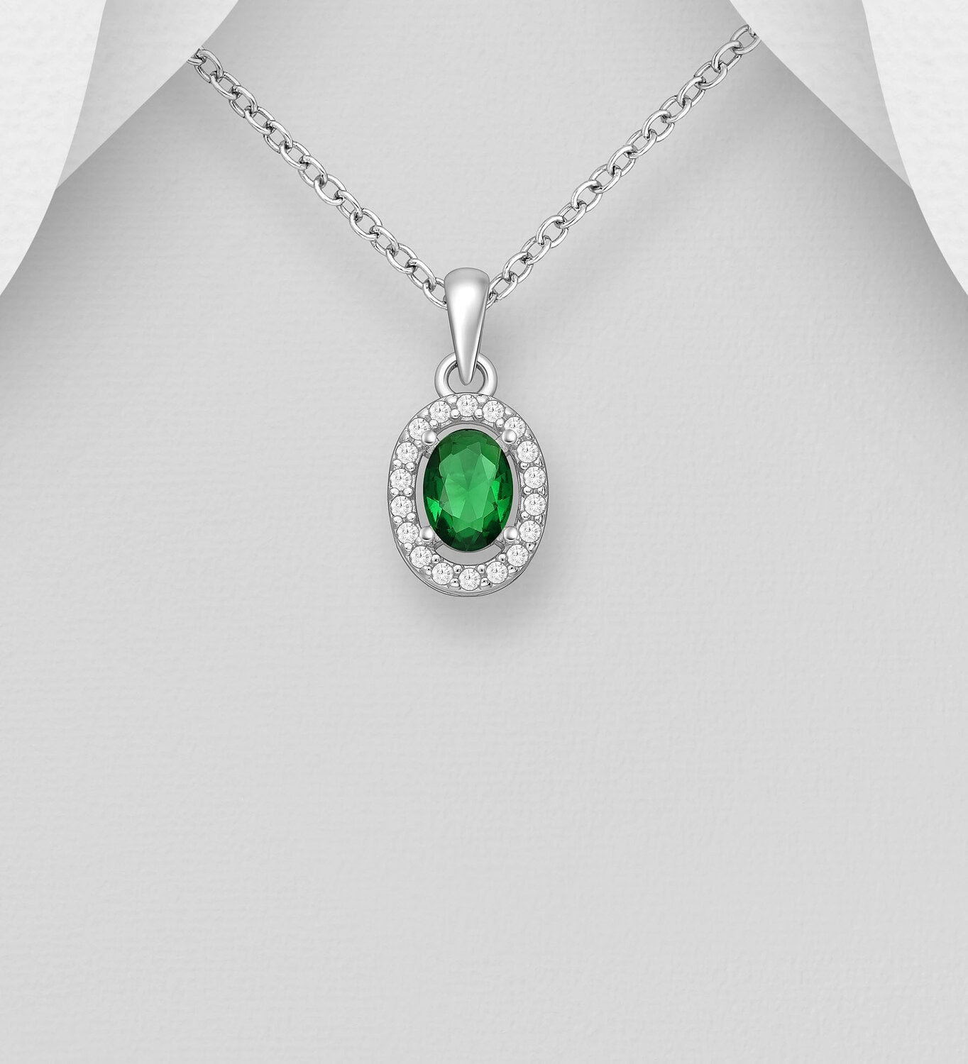 Silver Green and White CZ Pendant_0