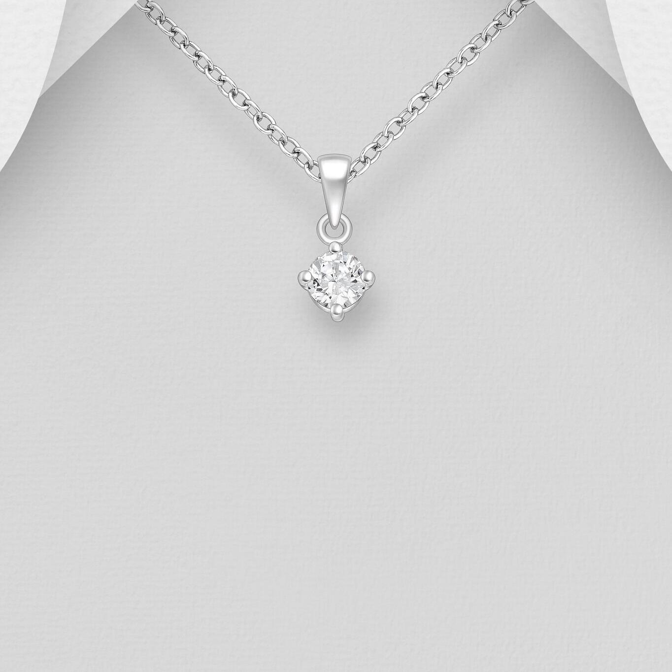 Silver CZ Solitaire Necklace_0