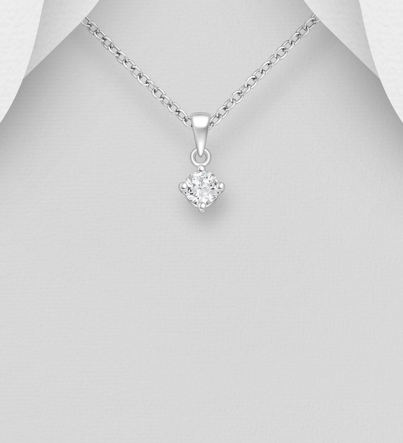 Silver CZ Solitaire Necklace_0