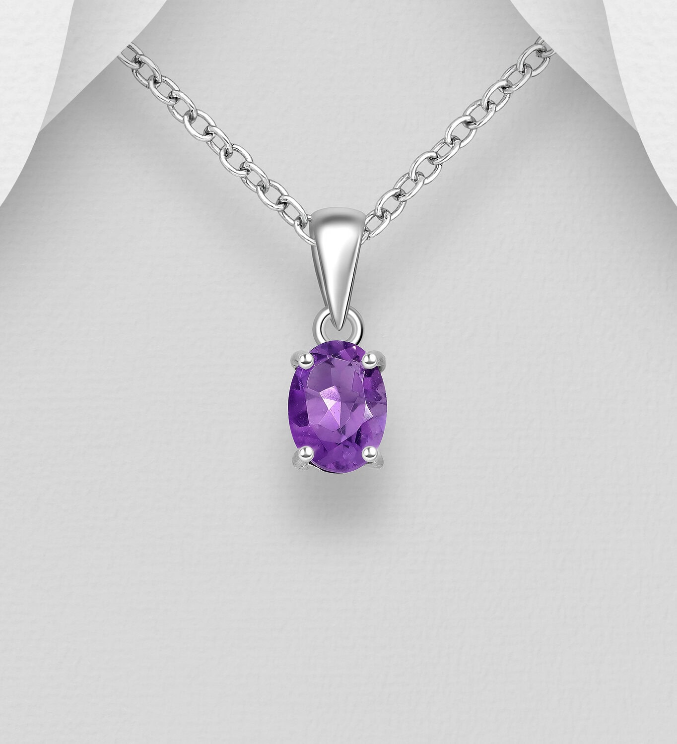 Silver Oval Amethyst Pendant_0