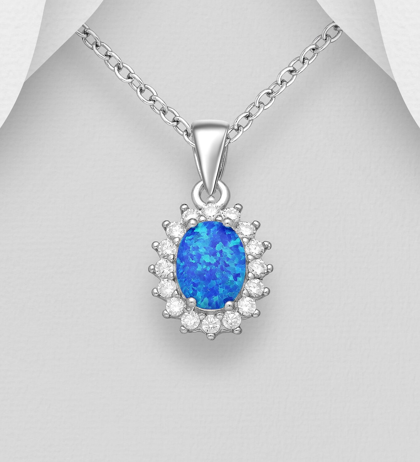 Silver CZ and Created Opal Pendant_0