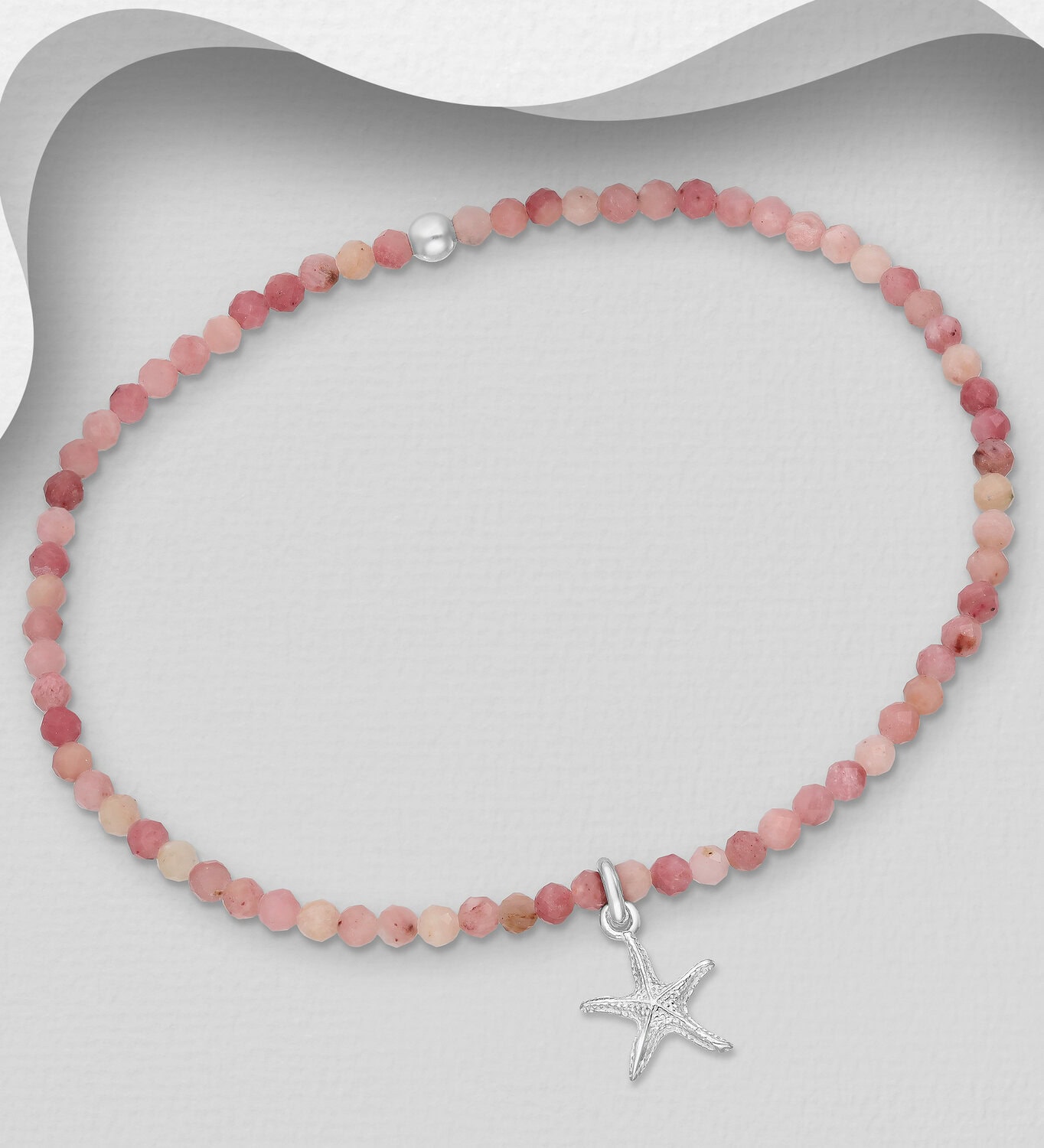 Pink Bracelet with Silver Starfish Charm_0