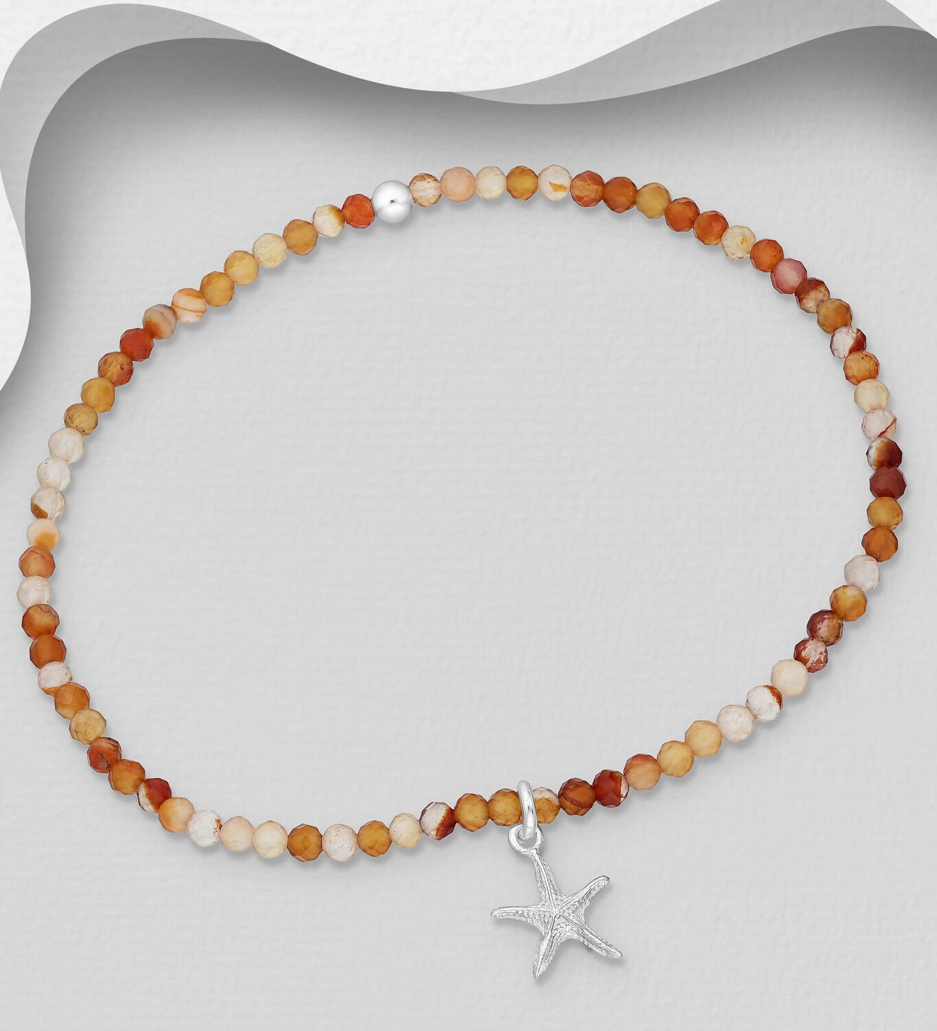 Orange Beaded Bracelet with Starfish Charm_0