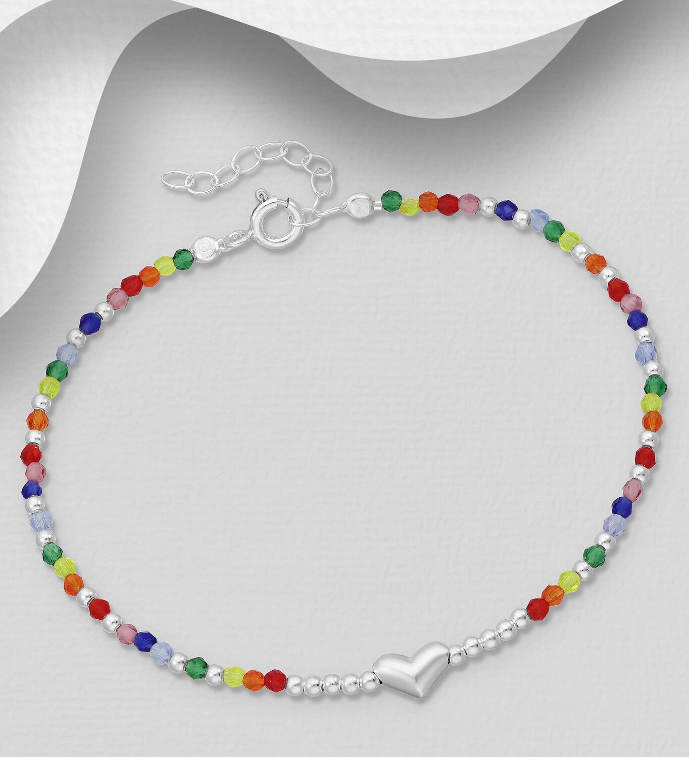Rainbow Beaded Bracelet with Heart Charm_0