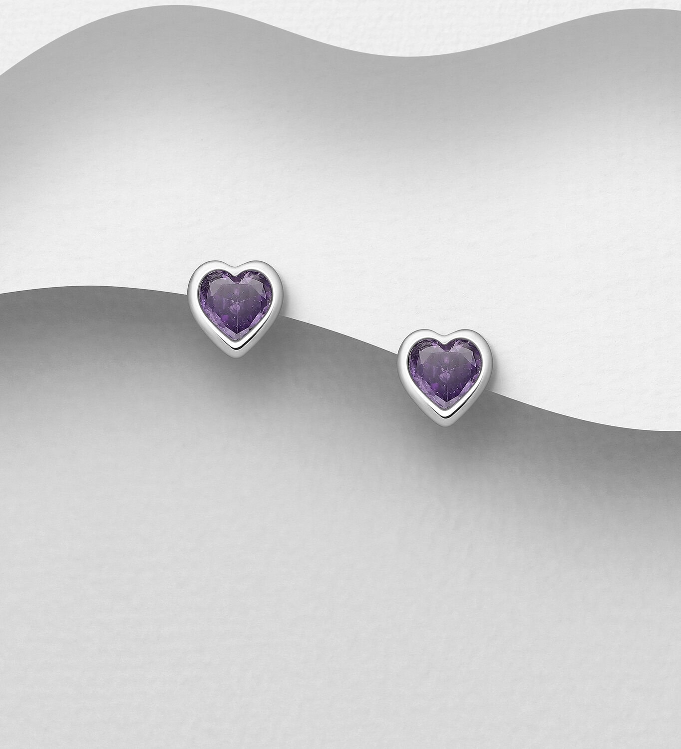 Silver Purple Hearts Studs_0