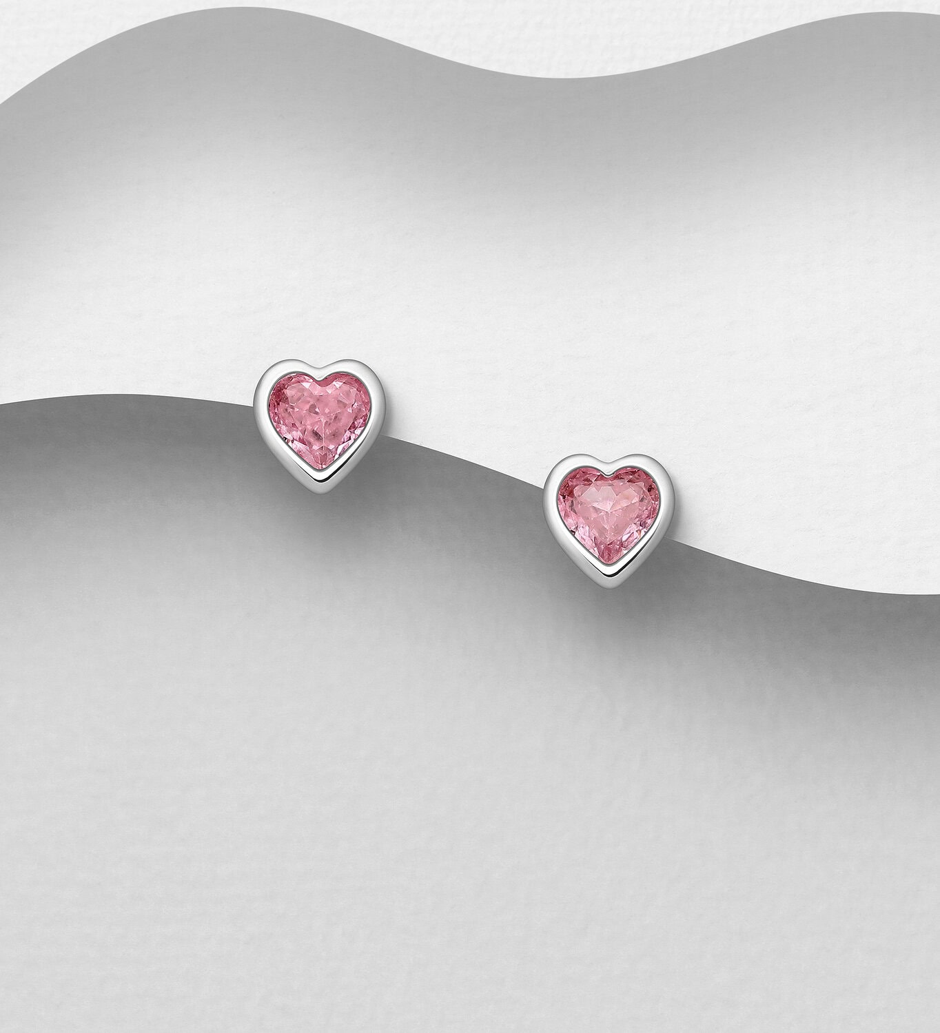 Silver heart studs with pink CZ_0