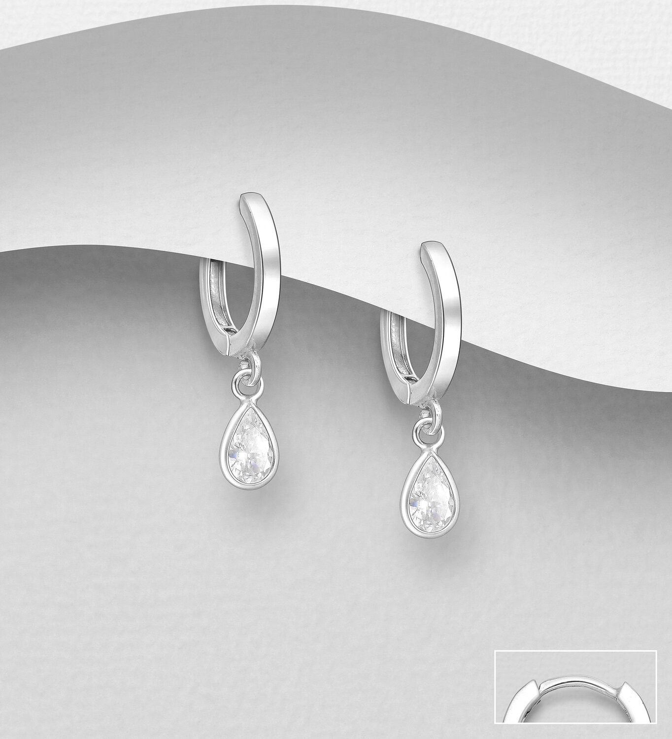 Silver CZ Drop Huggies_0