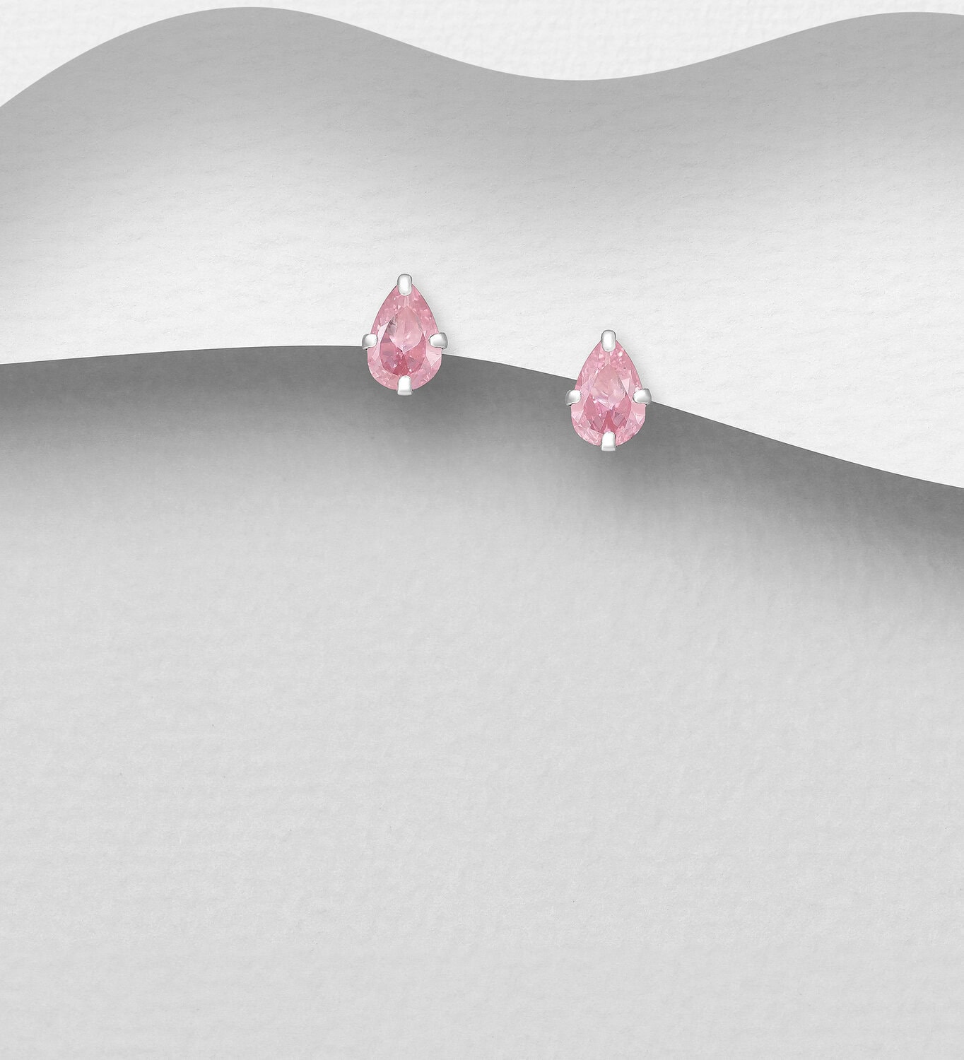 Silver Teardrop Pink CZ Studs_0