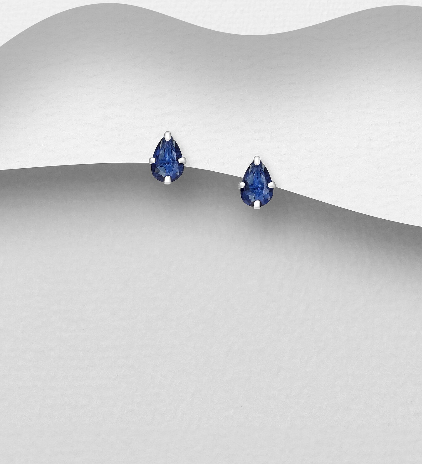 Silver Blue CZ Teardrop Studs_0