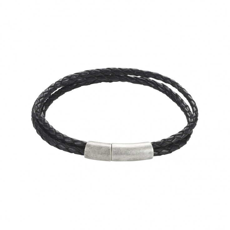 Black Leather Bracelet Steel_0