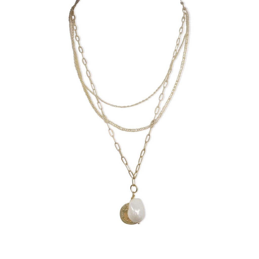 Steel Me Multi-Chain Coin and Pearl Necklace_0