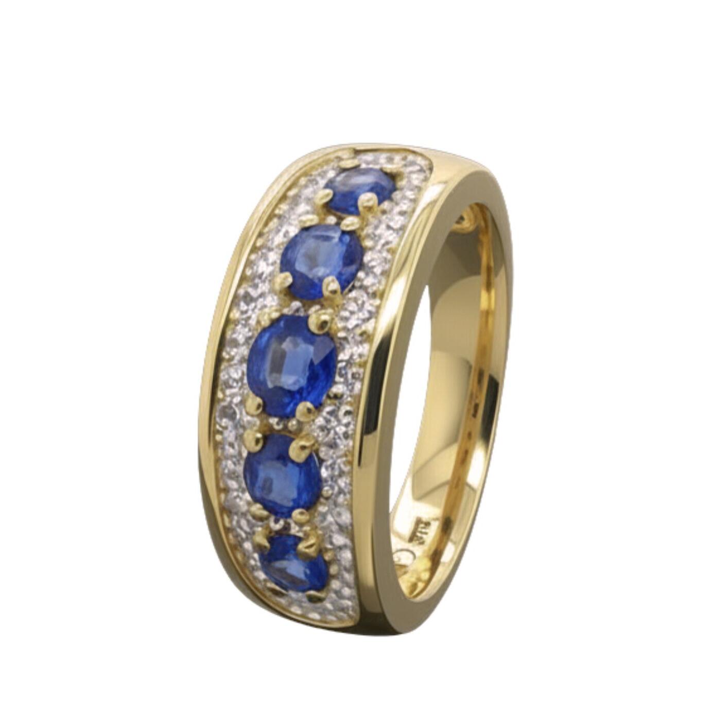 9ct yg ceylon sapphire 1.3ct tw and diamond .13pt tdw ring_0