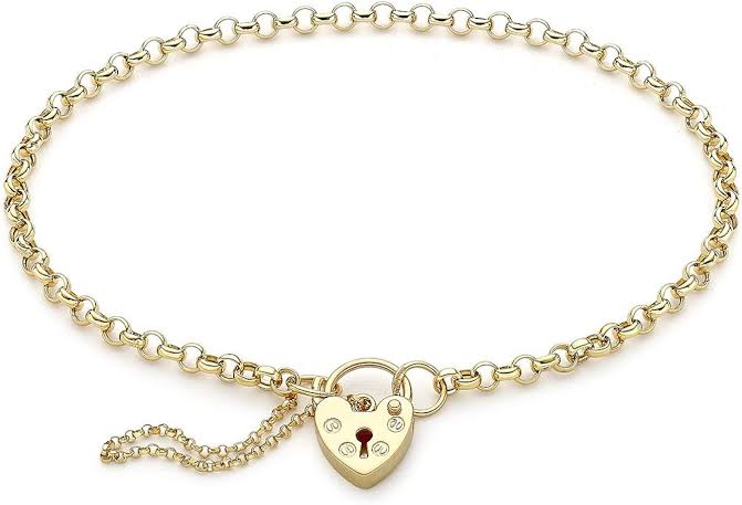 9ct yg belcher bracelet with heart padlock clasp 18cm_0