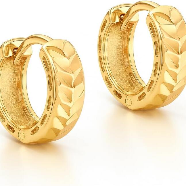9ct Yellow Gold Facet Cut Huggie Earrings._0