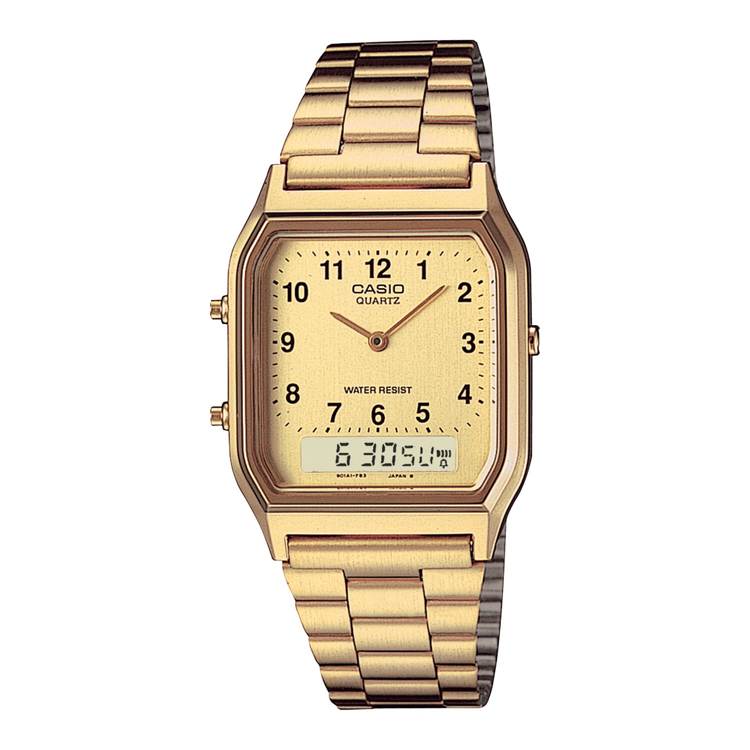 Gold Analogue and Digital Watch_0