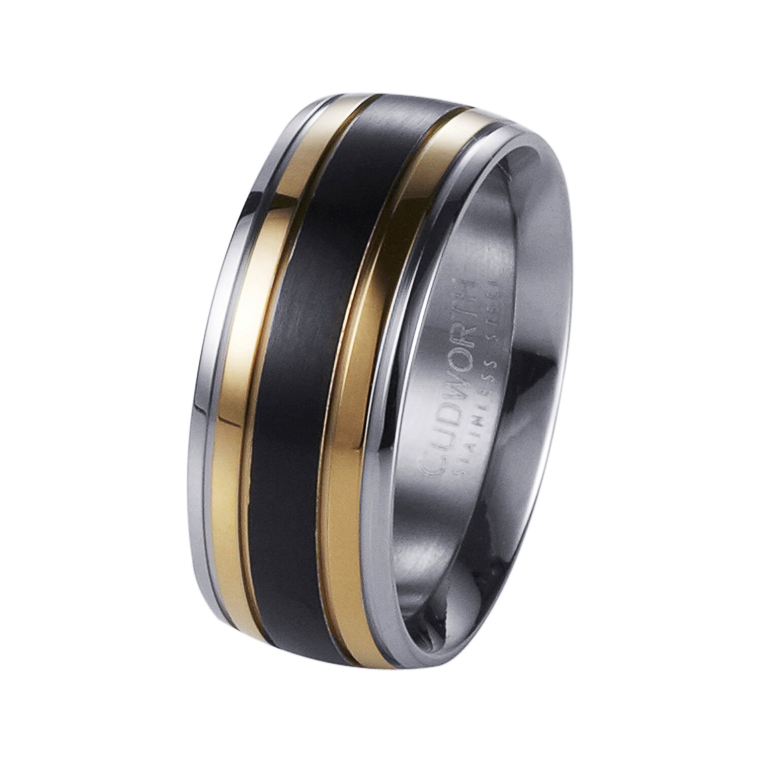Polished Stainless Steel, Ion Plated Gold & Matt Ion Plated Black Ring_0