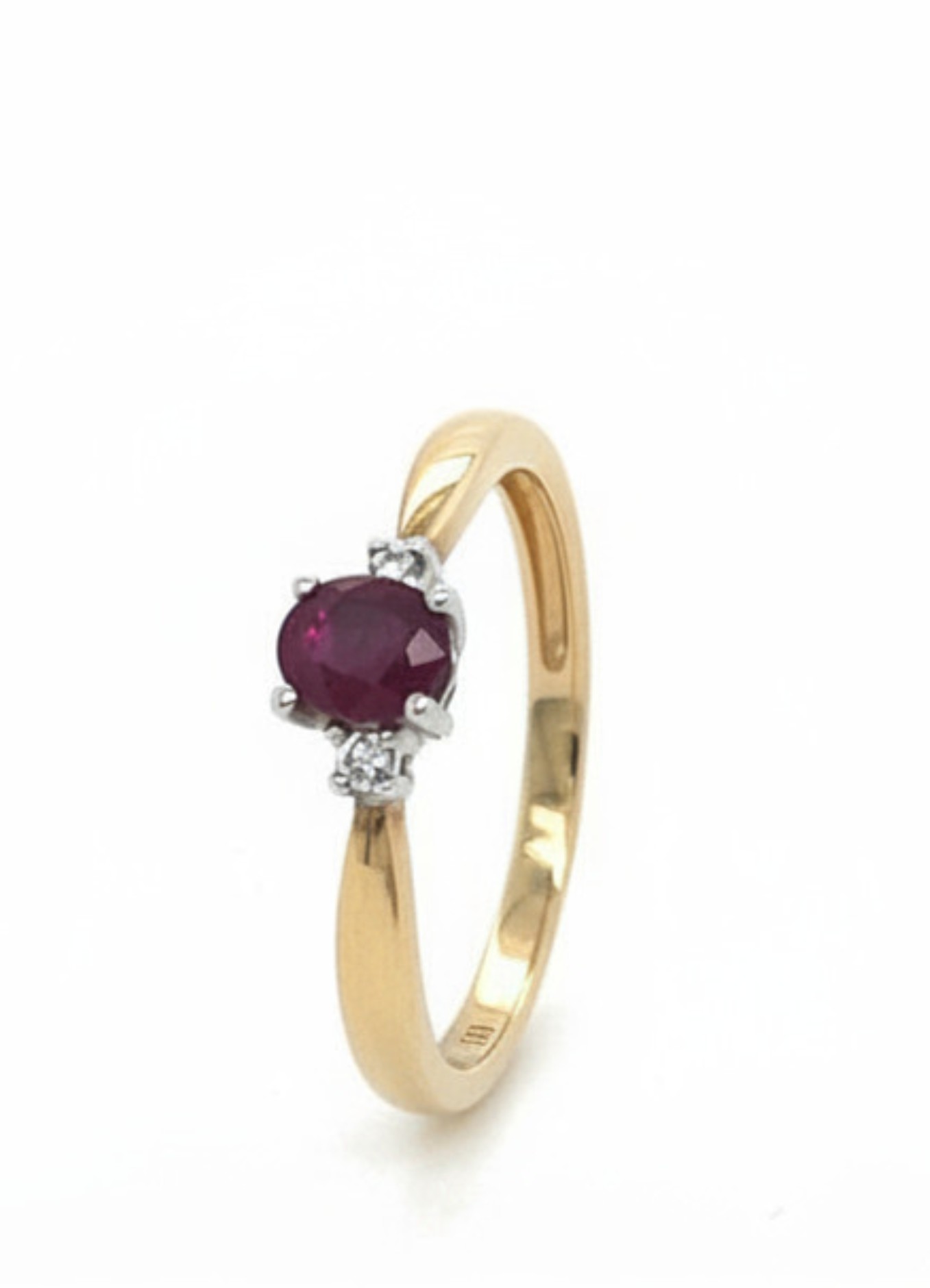9ct Yellow/White Gold, Ruby & Diamond ring. TDW 0.03pt_0