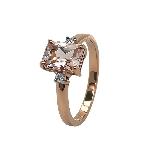9ct Rose Gold, Morganite & Diamond ring._0