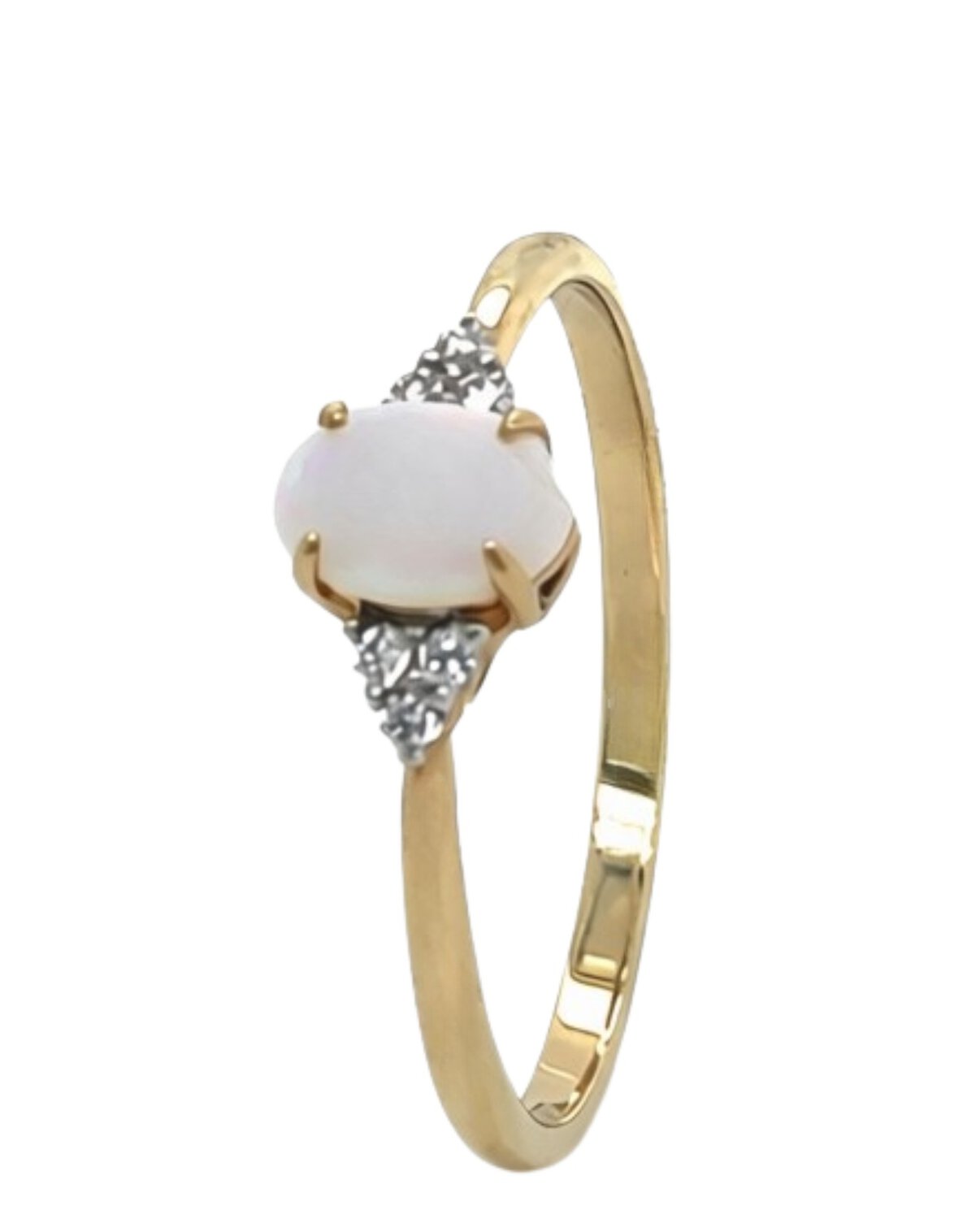 9ct Yellow Gold, White Opal & Diamond ring._0