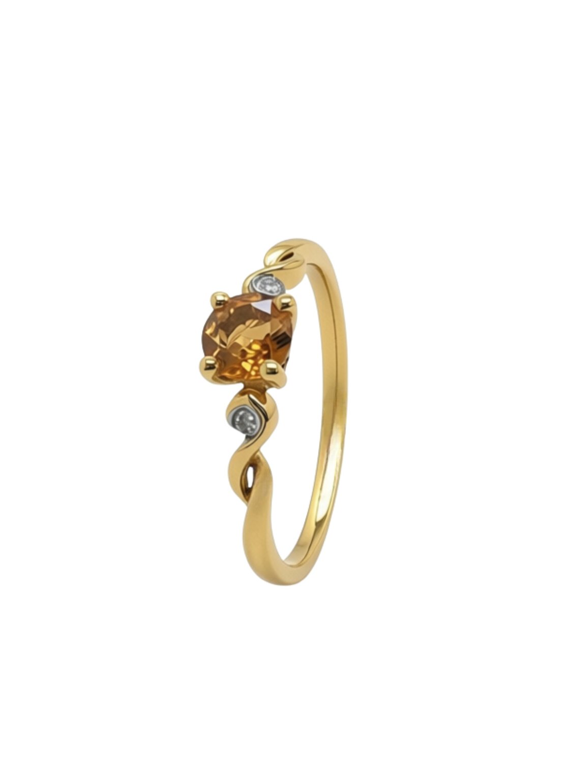 9ct yellow Gold, Citrine & Diamond ring._0