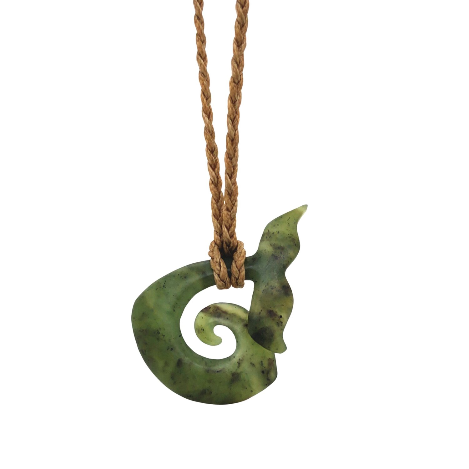 greenstone whale tail pendant with brown cord_0