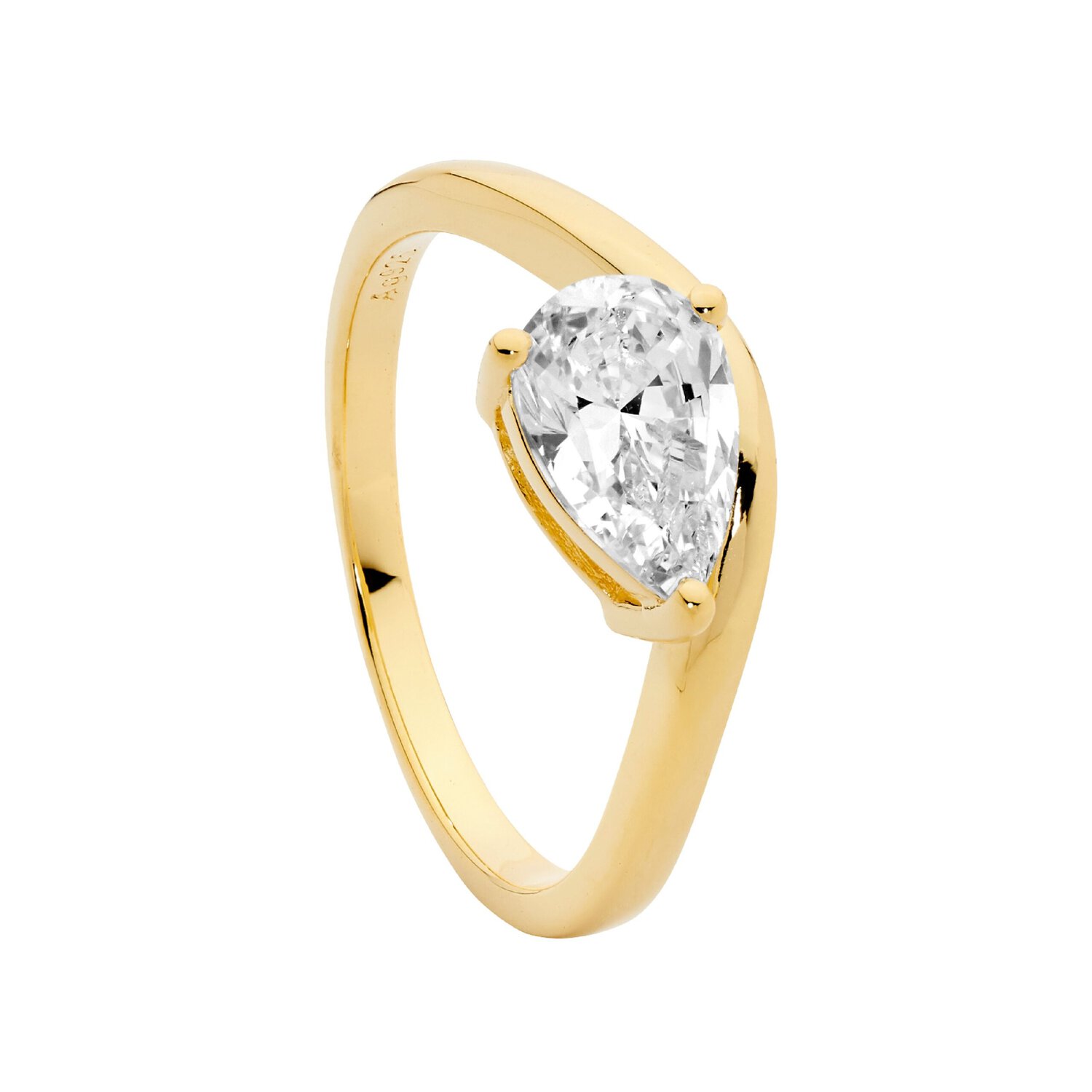 Gold Plated Pear CZ Ring_0