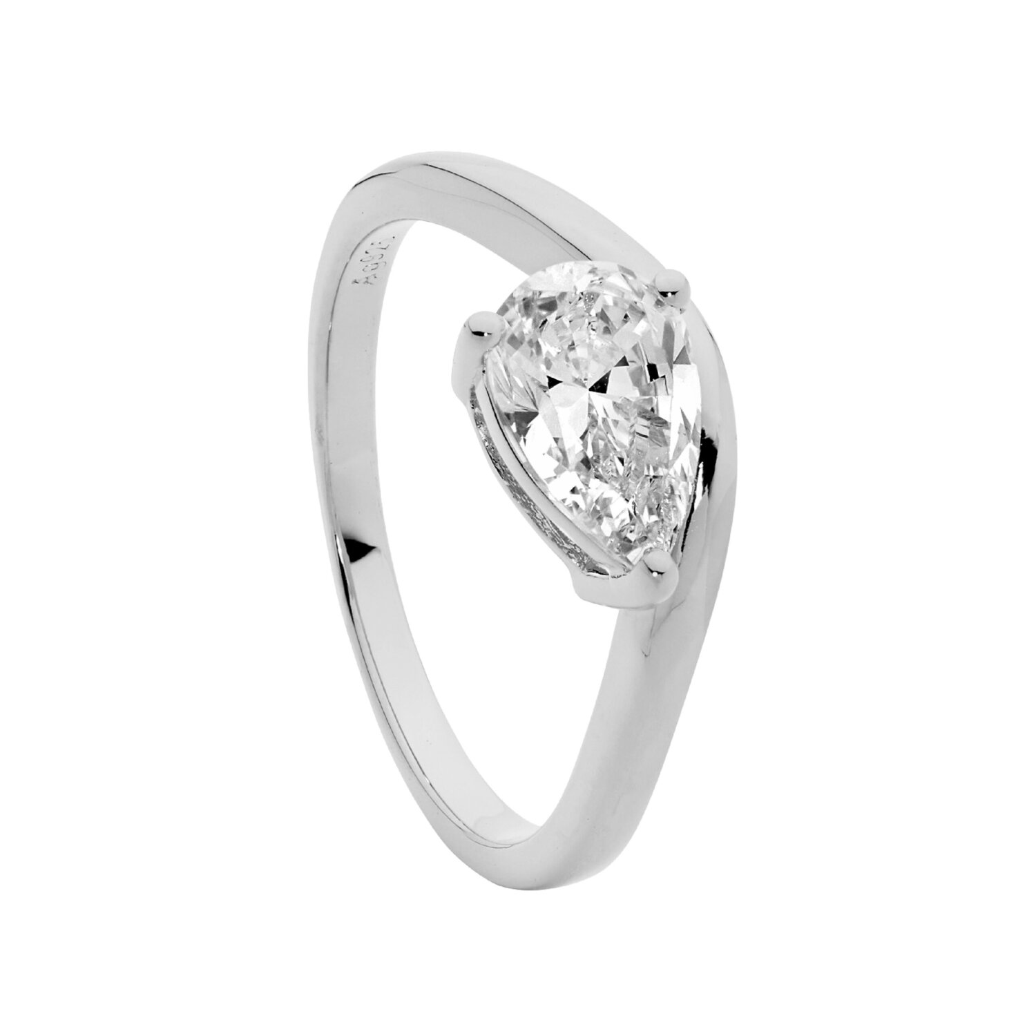 Silver Wave Ring Pear CZ_0