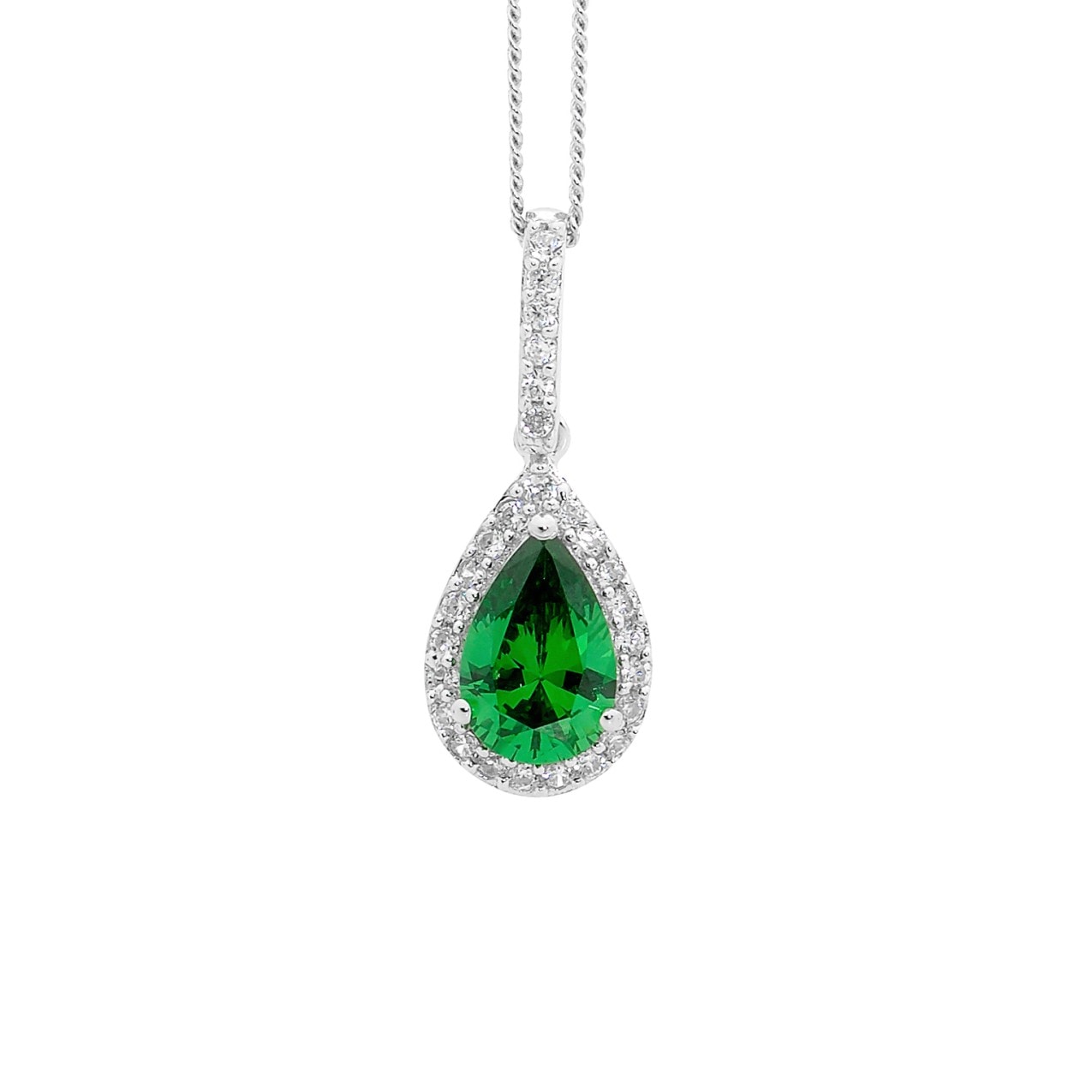 Silver Green CZ Drop Pendant_0