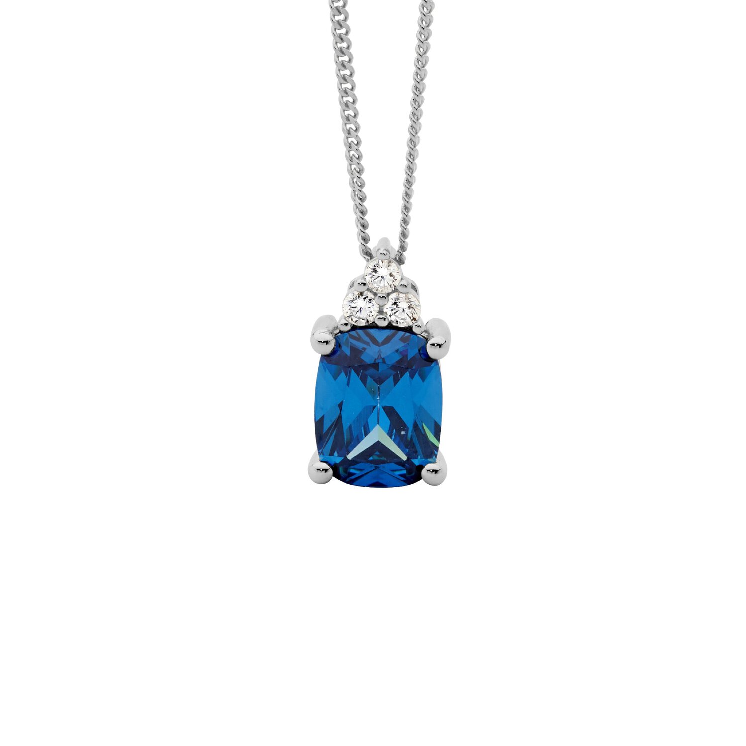 Silver Sapphire Blue CZ Drop Pendant_0