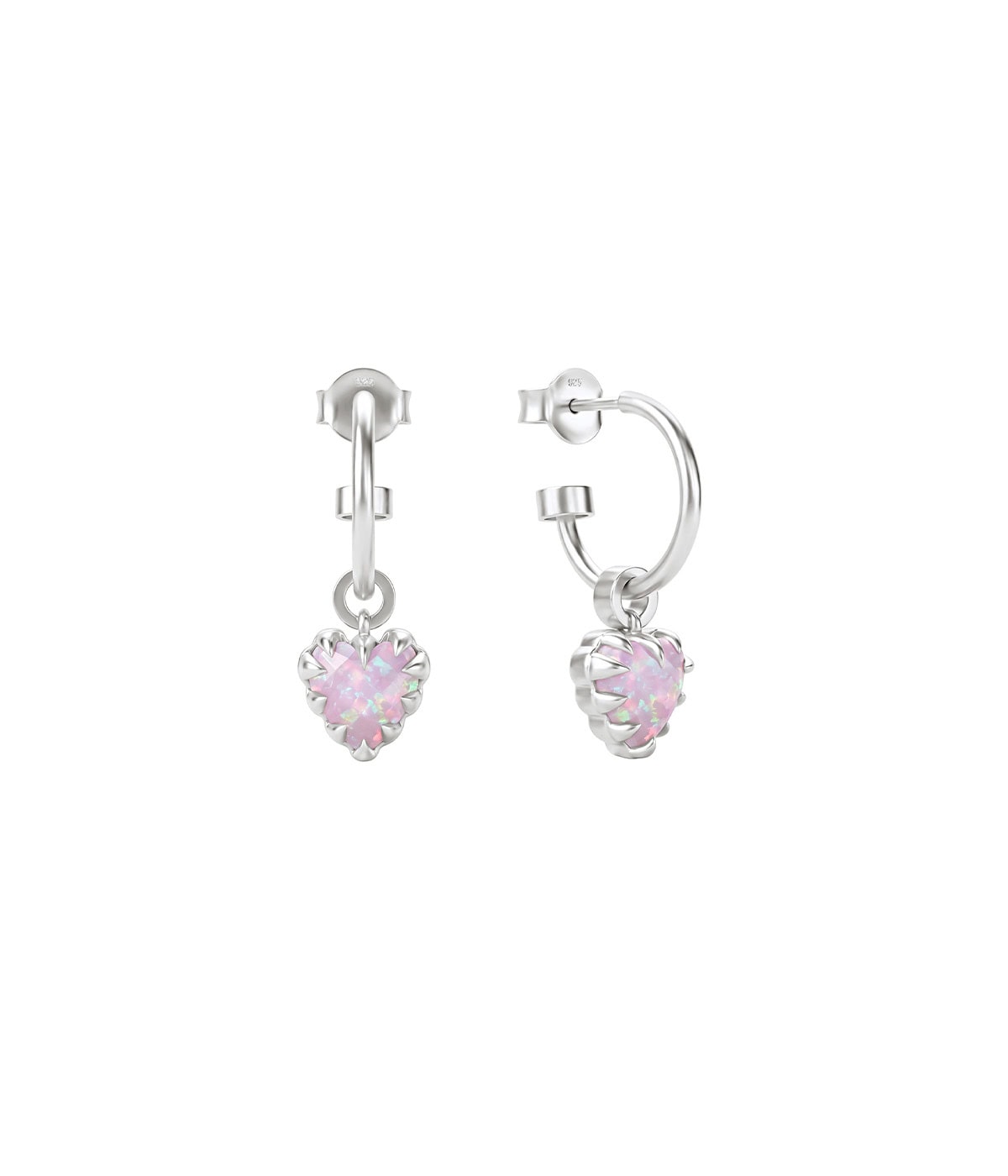 Silver Pink Opal Love Claw Anchor Earrings_0