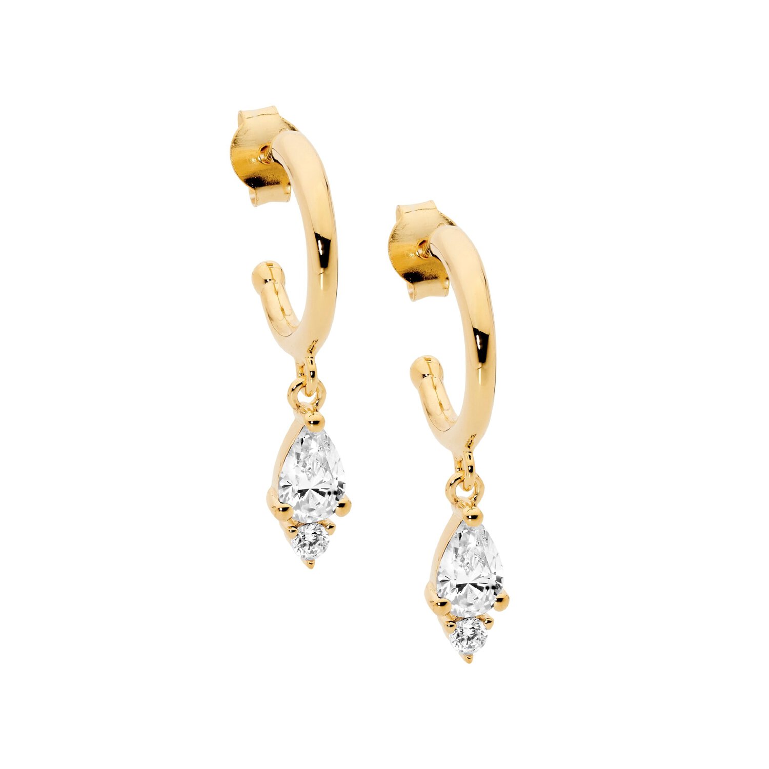 Gold Plated Hoops with CZ Drop_0