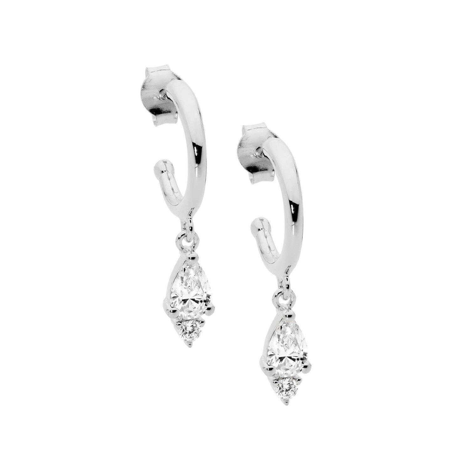 Silver Hoops with CZ Drop_0