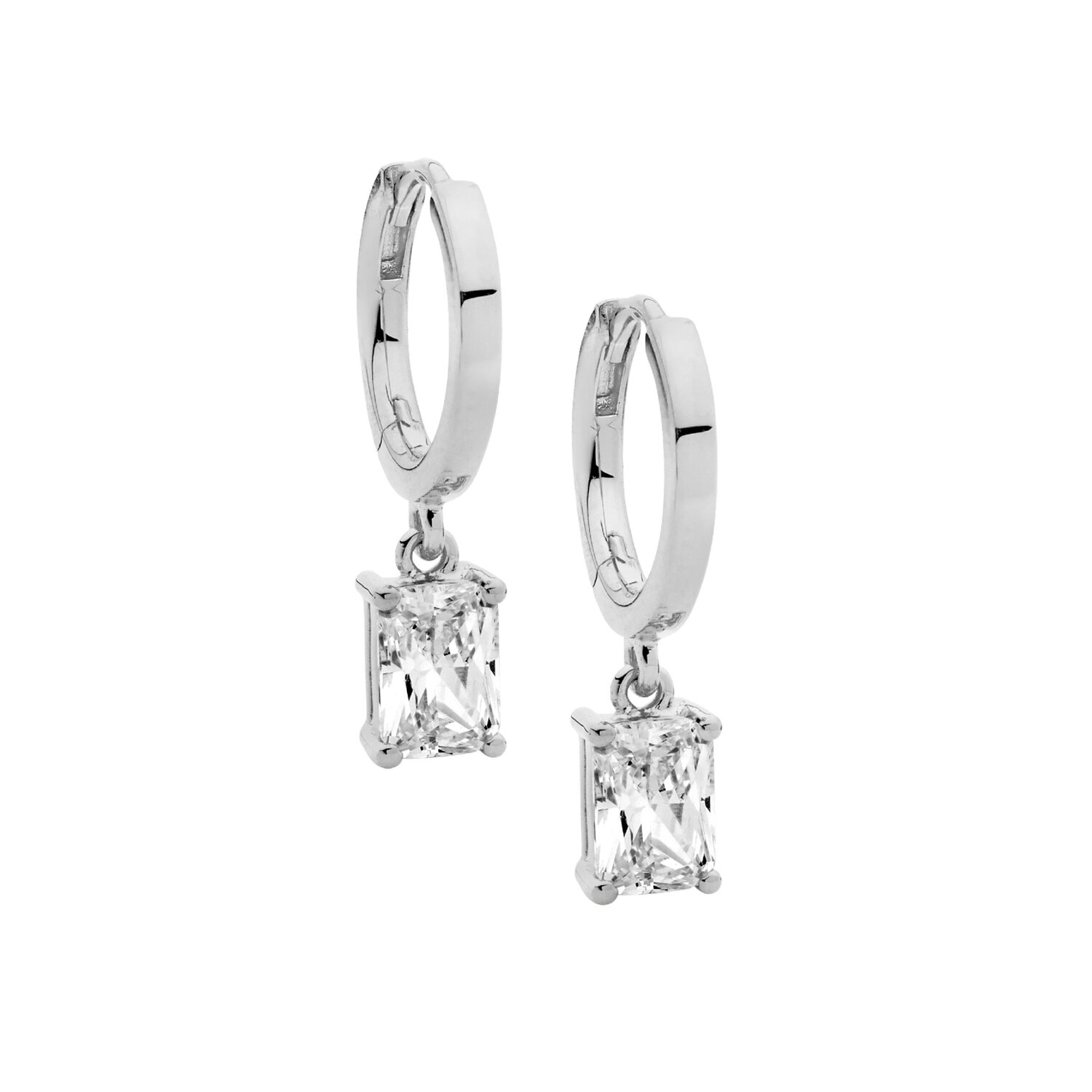 Silver Hoops with Radiant cut CZ drop_0