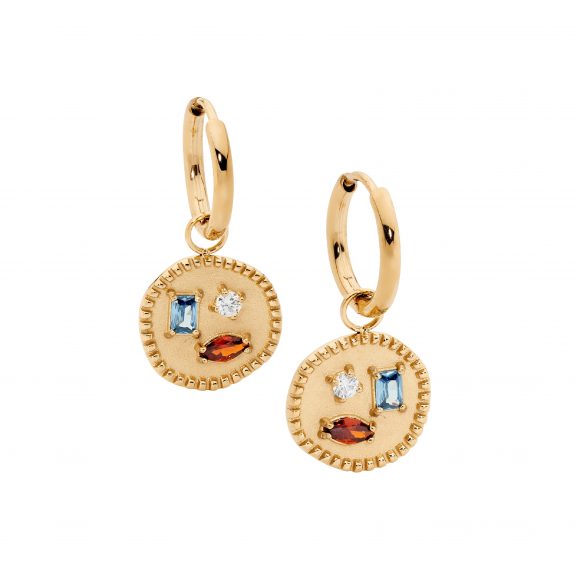 Gold Plated Multi Stone Disc Drop Hoops_0