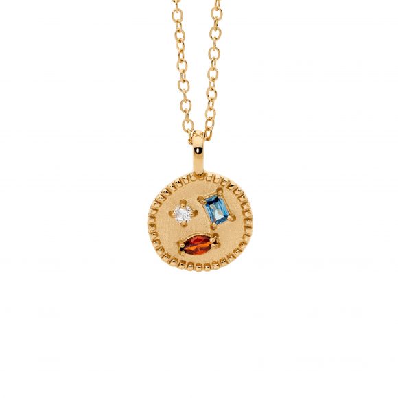 Gold Plated Multi Stone Disc Pendant_0